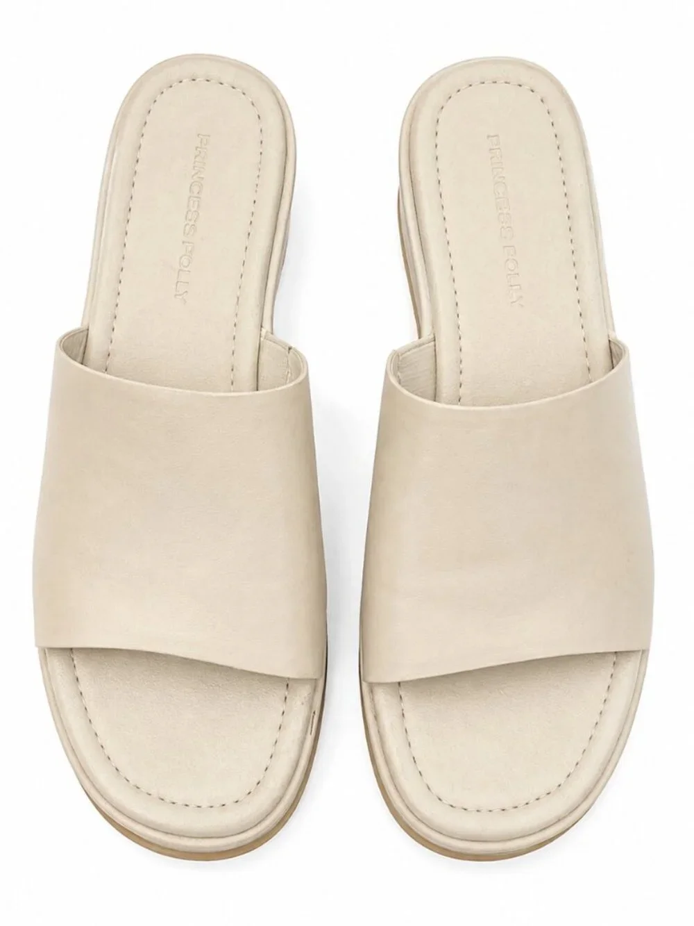 Princess Polly Bayshore Beige Platform Slide Sandals (Size 8)